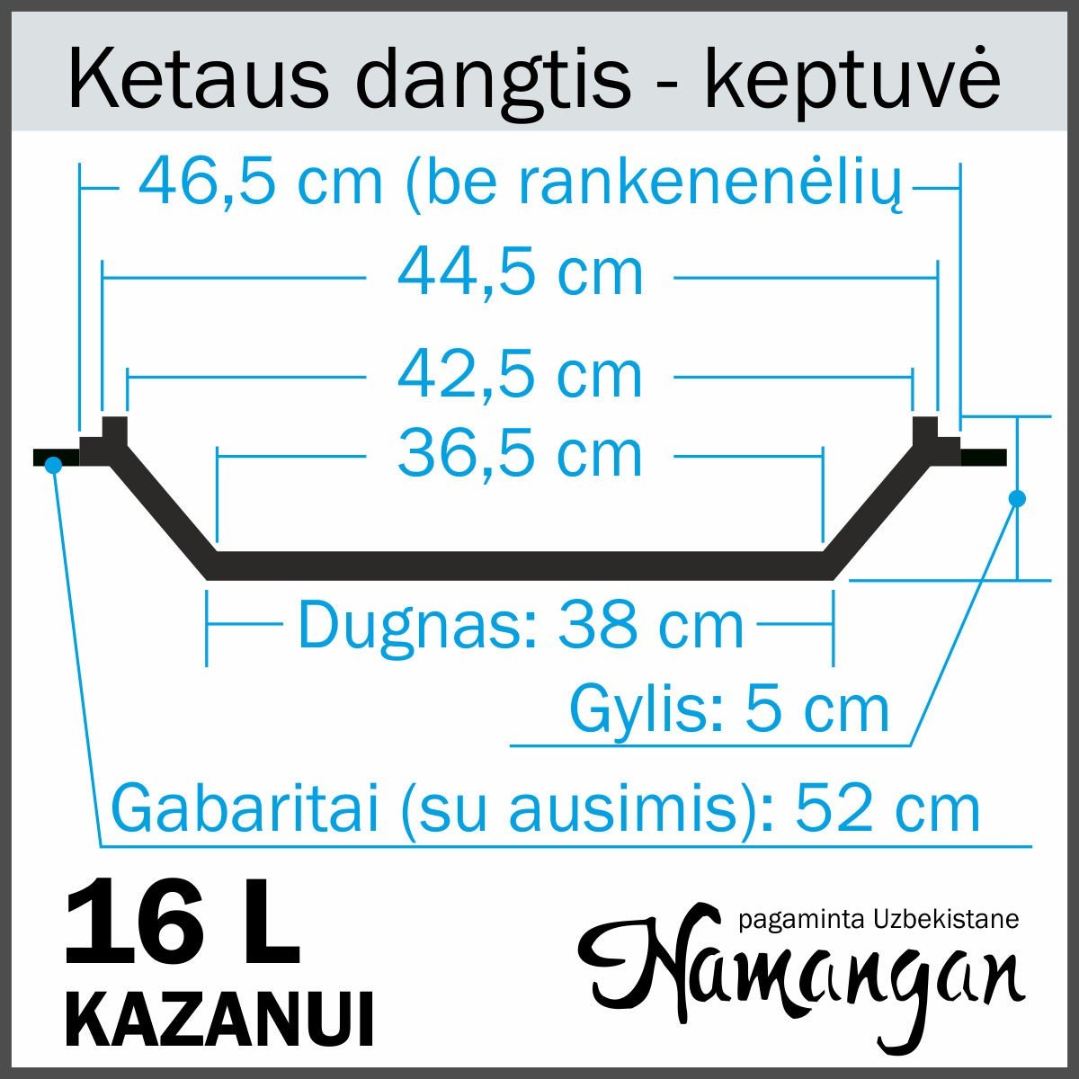Uzbeku pulēts katls 16L (Namangan) ar čuguna vāku-pannu | plakans dibens - Image 3