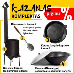 Komplekts: KRĀSNS (3mm) Kazan 12L ar plakanu dibenu - vāks-panna - caurule