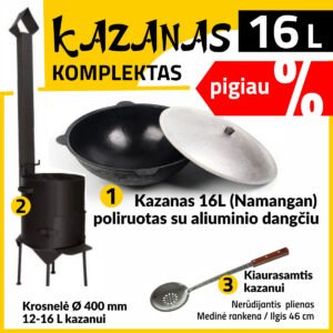 Komplekts: 3 mm Kazan plīts + Kazan 16L Namangan (apdegusi, pulēta) | plakanais dibens + šļūtene